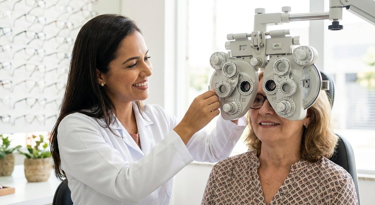 Exame de vista sendo realizado em uma das lojas